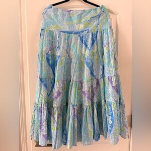 Lauren Ralph Lauren Blue and Green Paisley Maxi Skirt